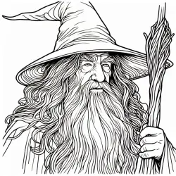 Kolorowanka Czarodziej Gandalf z Władcy Pierścieni z magiczną różdżką