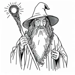 Czarodziej Gandalf z Władcy Pierścieni w płaszczu i z magiczną różdżką