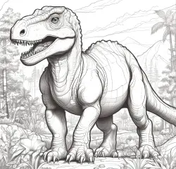 Dinozaur z ostrymi zębami w prehistorycznym krajobrazie